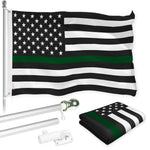 Load image into Gallery viewer, Combo Pack Flag Pole 6 Ft Silver Tangle Free & Thin Green Line Flag 3x5 Ft