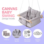 Load image into Gallery viewer, Canvas Baby Swing Wooden Hanging Swing Seat Chair with Safety Belt Durable Baby Swing Chair Outdoor and Indoor Swing for Kids Mounting Hardware Included Taupe Gray