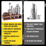 Load image into Gallery viewer, Bartender Kit with Whiskey Smoker 13 pcs Pine Stand Bar Set with Cocktail Shaker Bartending Kit with Essential Bar Accessory Tools Wood Chips Steel (Torch not Included)