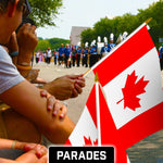 Load image into Gallery viewer, G128 24 Pack Handheld Canada Canadian Stick Flags 12x18 In Printed 150D Polyester, Country Flag, Solid Wooden Stick, Spear Gold Tip