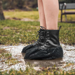Load image into Gallery viewer, ABC Black Disposable Shoe Covers for Indoors 6 x 12.5 inch. 100 Pack CPE Surgical Boot Covers Disposable. Shoe Booties Disposable with Elastic Band. Waterproof Disposable Foot Covers for Shoes