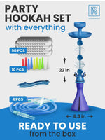 Load image into Gallery viewer, Blue 4 Hose Hookah Set with Everything Portable Good for Travel Silicone Bowl