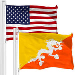 Load image into Gallery viewer, G128 Combo Pack: American USA Flag 3x5 Ft & Bhutan Flag 3x5 Ft, Both Printed 150D Polyester, Indoor/Outdoor, Brass Grommets