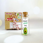 Load image into Gallery viewer, Tiny Magical Message in a Bottle Gift Idea Classy Inspirational Gifts for Him and Her Unique Presents for Women and Men (Green Avocado Happy Avo Day in Craft Gift Box)