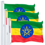 Load image into Gallery viewer, G128 3 Pack: Ethiopia (Ethiopian) Flag 3x5 feet Printed 150D Indoor/Outdoor, Vibrant Colors, Brass Grommets, Quality Polyester, Much Thicker More Durable Than 100D 75D Polyester