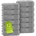 Load image into Gallery viewer, White Classic Light Gray Washcloths Set 12 Pack for Body and Face Towel 12x12 Inch Cotton Wash Cloths Bulk Spa Fingertip Wash Clothes Soft Absorbent Gym Towels