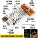 Load image into Gallery viewer, Bartender Kit with Whiskey Smoker 13 pcs Bamboo Stand Bar Set Silver Steel Color