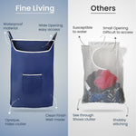Load image into Gallery viewer, Fine Living Large Hanging Laundry Hamper with Over Door Hooks & Adhesive Durable Space Saving Laundry Bag with Zipper and Wide Open Top Hanging Dorm Laundry Hamper 18 x4.75 x28 (Navy Blue L)