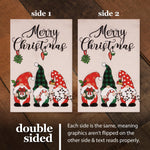 Load image into Gallery viewer, G128 Combo Pack: Garden Flag Stand Black 36 in x 16 in & Garden Flag Merry Christmas Decoration Three Festive Gnomes 12x18 DoubleSided Burlap Fabric