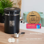 Load image into Gallery viewer, Stainless Steel Coffee Canister 21oz Airtight Kitchen Food Storage Container with Date Tracker CO2 Release Valve and Measuring Scoop For Ground Coffee Beans Tea Sugar Large (Black)