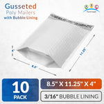 Load image into Gallery viewer, White Gusseted Bubble Mailers 8.5 x 11.25 x 4 Inch Pack of 10 Expandable Envelopes Padded Shipping Envelopes Waterproof Bubble Bags for Shipping Poly Bubble Mailers Self Seal