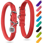Load image into Gallery viewer, Ultra Soft Rolled Leather Dog Collar 18 21 inch Neck Red Soft Padded Dog