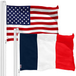Load image into Gallery viewer, G128 Combo Pack: USA American Flag & Navy Blue NEW France French Flag 3x5 feet Printed 150D Indoor/Outdoor, Vibrant Colors, Brass Grommets, Quality Polyester