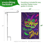 Load image into Gallery viewer, Combo Pack Garden Flag Stand Black 36x16 in and Garden Flag 12x18 in Mardi Gras