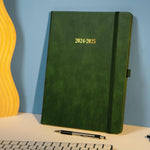 Load image into Gallery viewer, 2025 2026 HARDCOVER Leather Planner Weekly & Monthly 8.5x11 Inches Academic Planner Business Personal or Student Pen Holder Thick Paper July 2025 June 2026 (Dark Green)