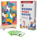 Load image into Gallery viewer, Wooden Puzzle Blocks Montessori Brain Blocks & Stacki Style 10 Challenge Cards Numbered Tray & Grid Guide Educational Game for Kids Ages 3 to 5 Russian Blocks Style Learning Game