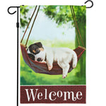 Load image into Gallery viewer, G128 Garden Flag Sleeping Puppy and Welcome Quote 12x18 Inch Printed 150D Polyester Everyday Decoration, Rustic Holiday Seasonal Outdoor Flag