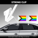 Load image into Gallery viewer, G128 2 Pack: LGBT Progress Rainbow Pride Car Flag 11x17 In Double LiteWeave Pro Series Double Sided Printed 150D Polyester Flagpole Included Perfect for Festival Celebrations, Parades