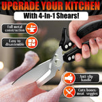 Load image into Gallery viewer, 4 in 1 Multi Use Kitchen Shears for Food Heavy Duty Sharp Seafood Fish Turkey Chicken Shears with Non Slip Metal Handle Micro Serrated Blades Spring Loaded Safety Lock Bone Scissors Black