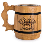 Load image into Gallery viewer, Viking Beer Mug Tankard Norse Cup for Men Stainless Steel Mug 20 oz Oak Wood