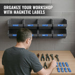Load image into Gallery viewer, 90 Pcs Magnetic Tool Box Labels 3.5x1 inch Blue Magnetic Toolbox Labels for Tool Box Drawers Strong Magnet Toolbox Organizer Chest Pre Printed & Blanked Emblems for Organization Toolbox Emblems