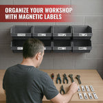 Load image into Gallery viewer, 90 Pcs Magnetic Tool Box Labels 3.5x1 inch White Magnetic Toolbox Labels for Tool Box Drawers Strong Magnet Toolbox Organizer Chest Pre Printed & Blanked Emblems for Organization Toolbox Emblems