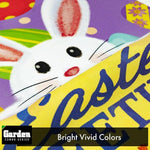 Load image into Gallery viewer, Combo Pack: Garden Flag Stand Black 36x16 Inch & Garden Flag Easter Greetings with White Bunny Eggs 12x18 Inch