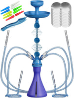 Load image into Gallery viewer, Blue 4 Hose Hookah Set with Everything Portable Good for Travel Silicone Bowl