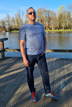 Load image into Gallery viewer, Striped TShirt Light Blue Short Sleeved Original Telnyashka Тельняшка (L)