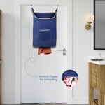 Load image into Gallery viewer, Fine Living Large Hanging Laundry Hamper with Over Door Hooks & Adhesive Durable Space Saving Laundry Bag with Zipper and Wide Open Top Hanging Dorm Laundry Hamper 18 x4.75 x28 (Navy Blue L)