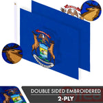 Load image into Gallery viewer, Michigan MI State Flag 3x5 Ft 2Pack Doublesided Embroidered Polyester By G128