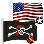 Load image into Gallery viewer, G128 Combo Pack: American USA Flag 3x5 Ft &amp; Pirate Jolly Roger Red Head Scarf Flag 3x5 Ft  Both ToughWeave Series Embroidered 300D Polyester, Embroidered Design, Indoor/Outdoor, Brass Grommets