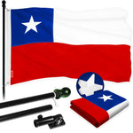 Load image into Gallery viewer, G128 Combo Pack: 6 Ft Tangle Free Aluminum Spinning Flagpole (Black) &amp; Chile Chilean Flag 3x5 Ft, ToughWeave Series Embroidered 300D Polyester  Pole with Flag Included