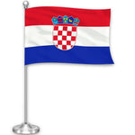 Load image into Gallery viewer, G128 Croatia Croatian Deluxe Desk Flag Set  8.5x5.5 In  Printed 300D Polyester, with Silver Dome and Base, 15 Metal Pole, Decorations For Office, Home and Festival Events Celebration