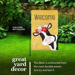Load image into Gallery viewer, Garden Flag Welcome Cow with Flowers 12x18 Inch Printed Burlap Polyester