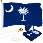 Load image into Gallery viewer, G128  6 Feet Tangle Free Spinning Flagpole (White) South Carolina Flag Brass Grommets Embroidered 3x5 ft (Flag Included) Aluminum Flag Pole