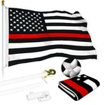 Load image into Gallery viewer, G128  6 Feet Tangle Free Spinning Flagpole (White) Thin Red Line Flag Brass Grommets Spun Polyester 3x5 ft (Flag Included) Aluminum Flag Pole