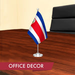 Load image into Gallery viewer, G128 Costa Rica Costa Rican Deluxe Desk Flag Set  8.5x5.5 In  Printed 300D Polyester, with Silver Dome and Base, 15 Metal Pole, Decorations For Office, Home and Festival Events Celebration