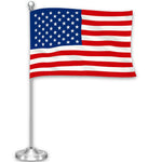 Load image into Gallery viewer, G128 American USA Deluxe Desk Flag Set  8.5x5.5 In  Printed 300D Polyester, with Silver Dome and Base, 15 Metal Pole, Decorations For Office, Home and Festival Events Celebration