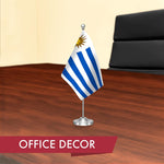 Load image into Gallery viewer, Uruguay Deluxe Desk Flag Set 8.5x5.5 In Printed 300D Polyester with Silver Dome