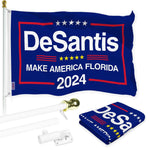 Load image into Gallery viewer, G128 Combo Pack: 6 Ft Tangle Free Aluminum Spinning Flagpole (White) &amp; DeSantis Election Make America Florida Flag 3x5 Ft, LiteWeave Pro Series Printed 150D Polyester  Pole with Flag Included