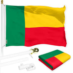 Load image into Gallery viewer, G128 Combo Pack: 6 Ft Tangle Free Aluminum Spinning Flagpole (White) &amp; Benin Beninese Flag 3x5 Ft, LiteWeave Pro Series Printed 150D Polyester  Pole with Flag Included