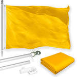 Load image into Gallery viewer, G128 Combo Pack: 5 Ft Tangle Free Aluminum Spinning Flagpole (Silver) &amp; Solid Golden Yellow Color Flag 2.5x4 Ft, LiteWeave Pro Series Printed 150D Polyester  Pole with Flag Included