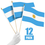 Load image into Gallery viewer, G128 12 Pack Handheld Argentina Argentinian Stick Flags  12x18 In  Printed 150D Polyester, Country Flag, Solid Wooden Stick, Spear Gold Tip