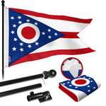 Load image into Gallery viewer, G128 Combo Pack: 5 Ft Tangle Free Aluminum Spinning Flagpole (Black) &amp; Ohio OH State Flag 2x3 Ft, StormFlyer Series Embroidered 220GSM Spun Polyester  Pole with Flag Included