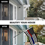 Load image into Gallery viewer, G128 Combo Pack: 6 Feet Tangle Free Spinning Flagpole (Black) Thin Blue and Red Line Flag 3x5 ft Printed 150D Brass Grommets (Flag Included) Aluminum Flag Pole