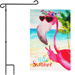 Load image into Gallery viewer, G128 Combo Pack: Garden Flag Stand Black 36 in x 16 in &amp; Garden Flag Summer Decoration Peace Sign Flamingo 12x18 DoubleSided Blockout Fabric