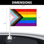 Load image into Gallery viewer, G128 2 Pack: LGBT Progress Rainbow Pride Car Flag  11x17 In  Double LiteWeave Pro Series Double Sided Printed 150D Polyester  Flagpole Included  Perfect for Festival Celebrations, Parades