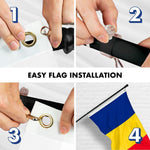 Load image into Gallery viewer, G128 Combo Pack: 6 Ft Tangle Free Spinning Flagpole (Black) &amp; Romania Flag 3x5 Ft Printed 150D Polyester, Brass Grommets (Flag Included) Aluminum Flag Pole