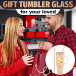 Load image into Gallery viewer, 46 Oz Glass Tumbler with Straw and Lid   Peach Glass Water Bottle with Natural Bamboo Lid 2 Slim and Boba Straws Silicone Sleeve Dishwasher Safe Car Holder Friendly Ergonomic Grip Easy Visibility